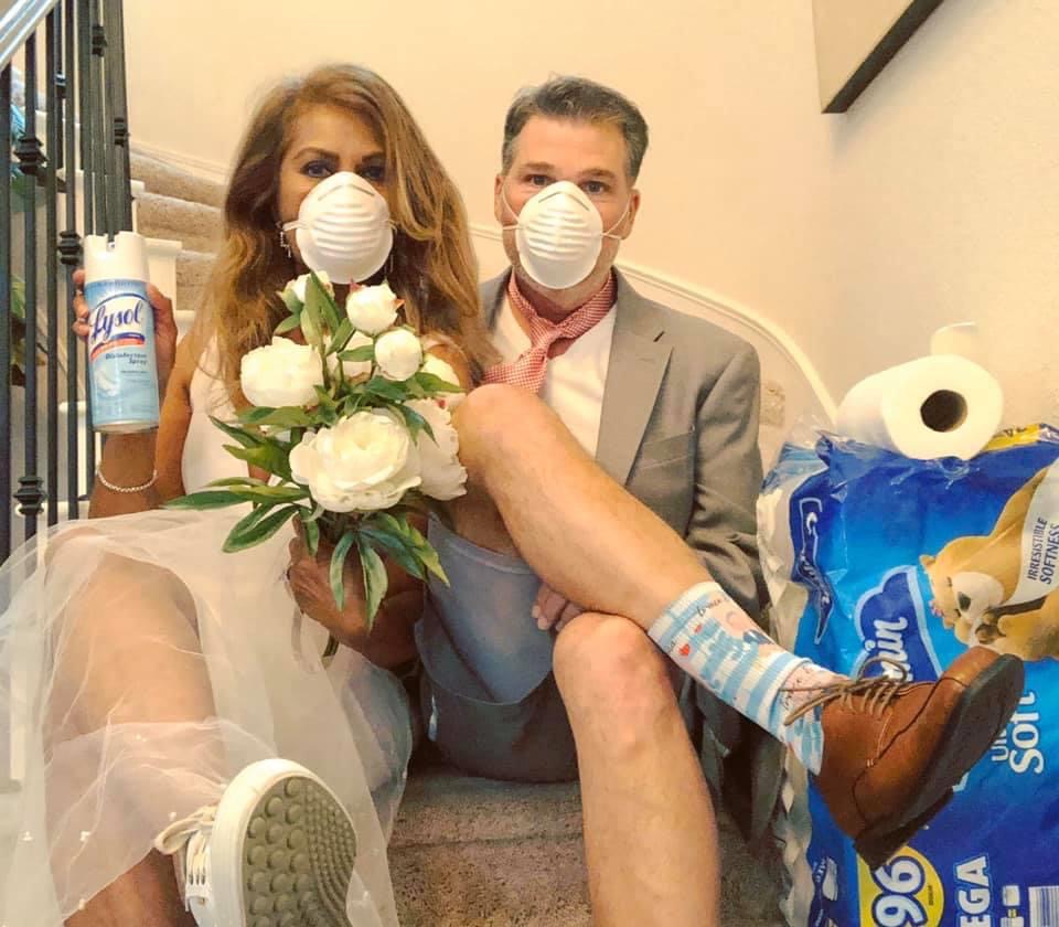 Bride and Groom with Masks